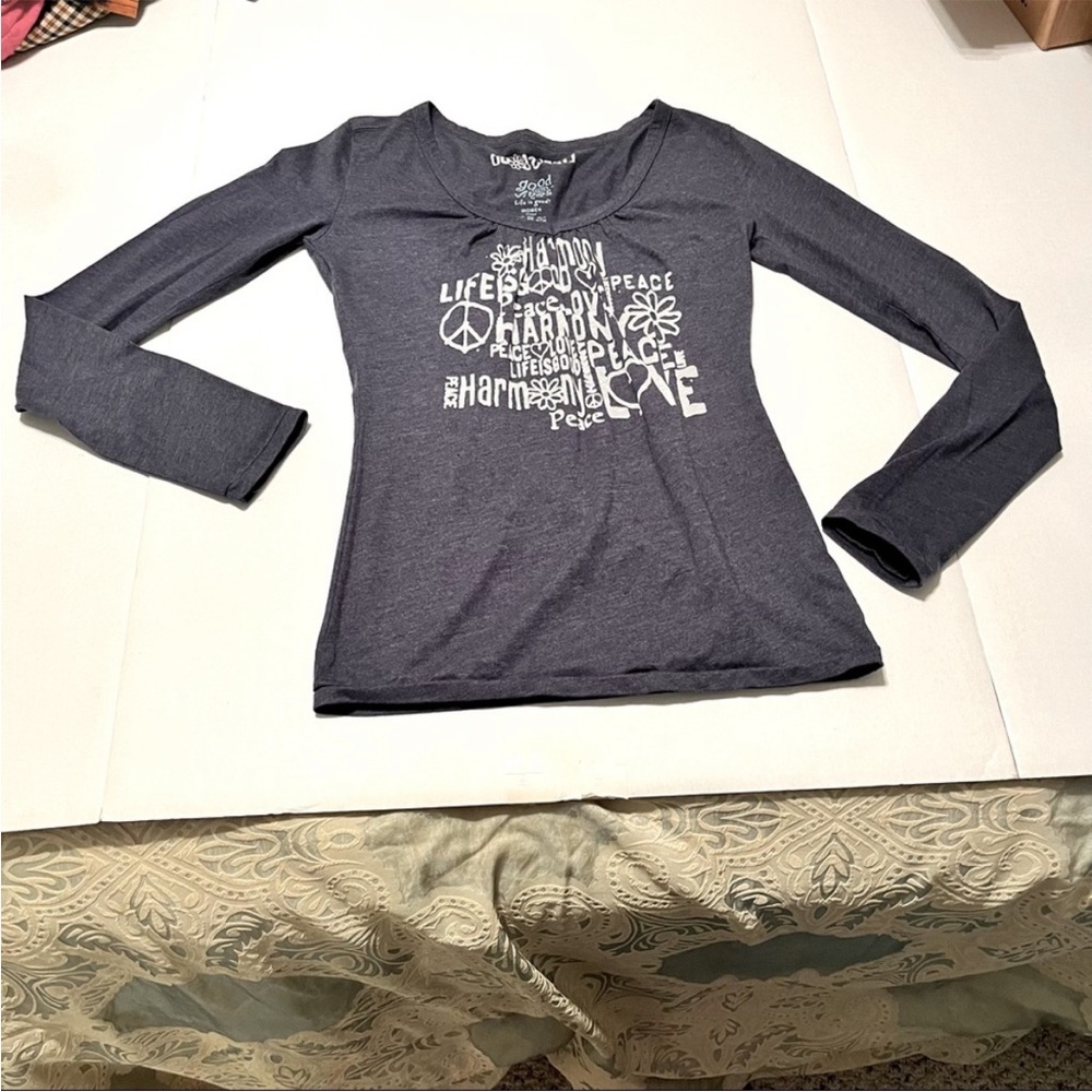 Good Vibes by‎ Life Is Good Womens Size XS Blue Long Sleeve Shirt V-Neck Fitted